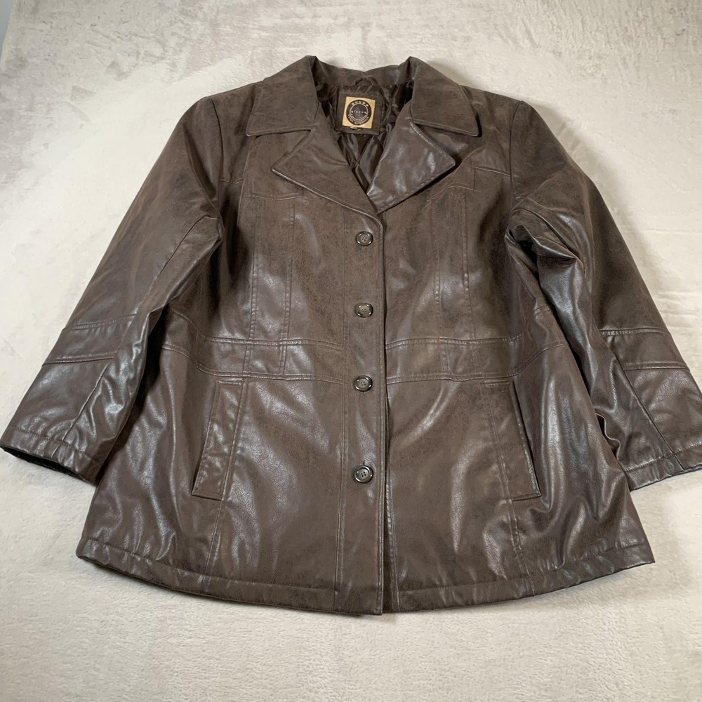 Giacca Jacket Womens 2XL Brown 5 Star‎ Outerwear Faux Leather Button Up Coat